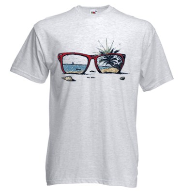 ΓΚΡΙ ΜΕΛΑΝΖΕ t-shirt FRUIT OF THE LOOM με στάμπα SUNGLASSES